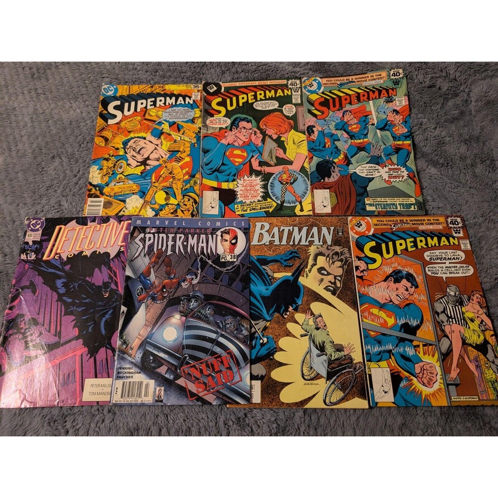 Vintage DC Super Hero Comic Books Lot 7 Superman Spiderman Etc 1970s-1990s EUC